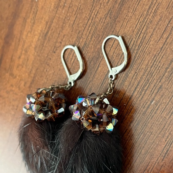 Faux Fur Rhinestone brown Earrings - Picture 4 of 5